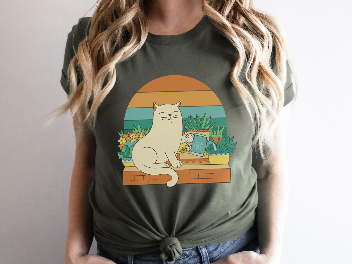 Cat Watering Plants Tee, Plant Lady Gift, Tshirt for Plant Lover, Cat Lover, Gardener, Succulent Enthusiast, Plant Lover Gift Shirt Cat Tee