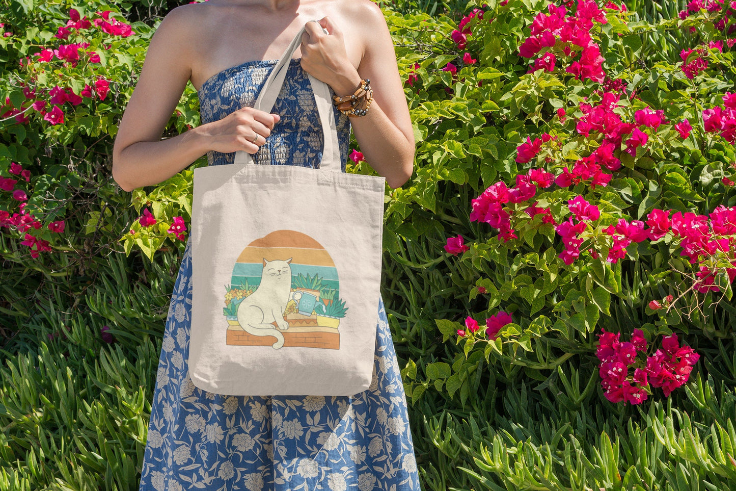 Cat Watering Plants, Cute Cat Tote Bag, Funny Gardening Sac, Shopping Bag for Plant Lover, Cat and Plant Lover Gift, Mother's Day Gift