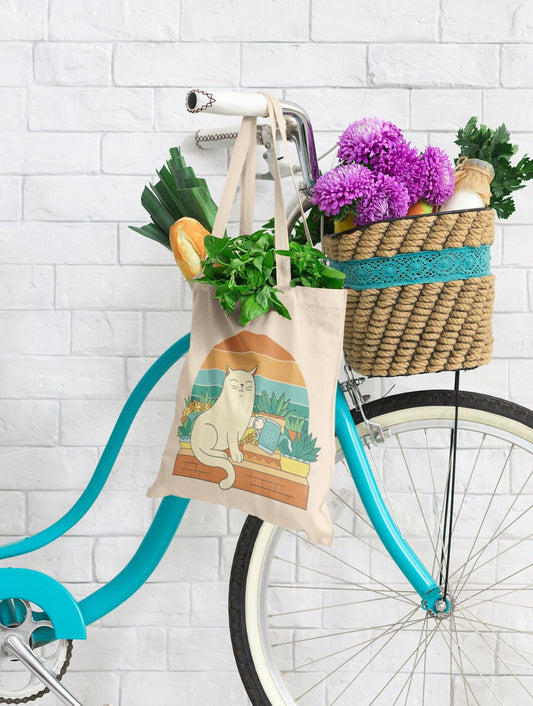 Cat Watering Plants, Cute Cat Tote Bag, Funny Gardening Sac, Shopping Bag for Plant Lover, Cat and Plant Lover Gift, Mother's Day Gift