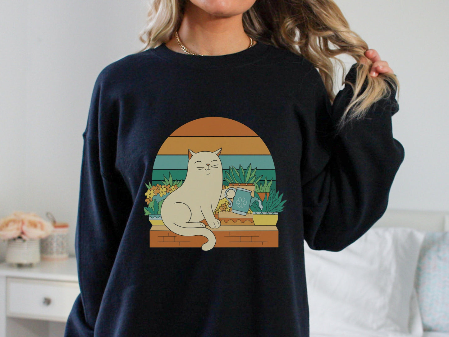 Cat Watering Plants Sweatshirt, Plant Lady Gift, Shirt for Plant Lover, Cat Lover, Gardener, Succulent Enthusiast, Plant Lover Gift Shirt