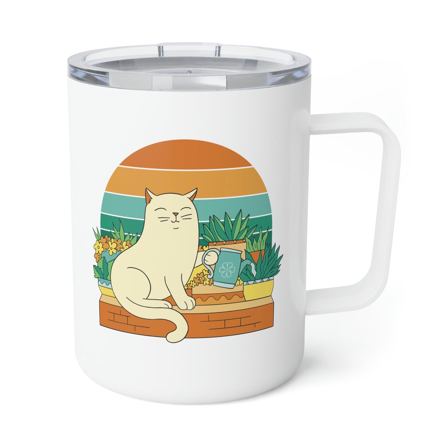 Cute Cat Travel Mug with Lid, Plant Lady Gift, Cats and Plants, Gift for Cat Lovers and Plant Lovers, Insulated Stainless Steel Travel Mug