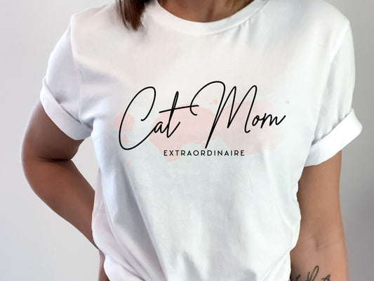 Cute Cat Mom Extraordinaire Tee, Cat Mom Shirt, Minimalist Cat Top, Gift for Cat Owner, Boho Cat Mom T-Shirt