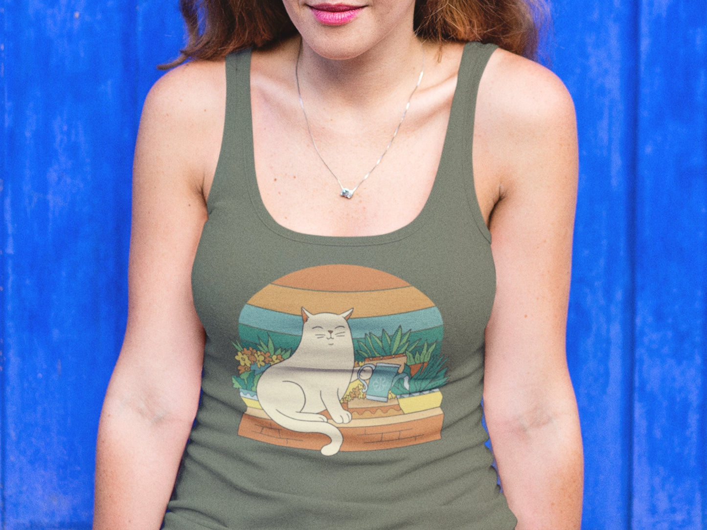 Cat Watering Plants Tank Top, Plant Lady Gift, Racerback for Plant Lover, Cat Lover, Gardener, Succulent Enthusiast, Plant Lover Gift Shirt
