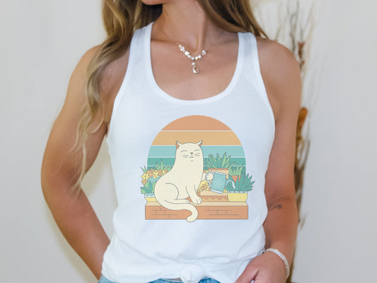 Cat Watering Plants Tank Top, Plant Lady Gift, Racerback for Plant Lover, Cat Lover, Gardener, Succulent Enthusiast, Plant Lover Gift Shirt