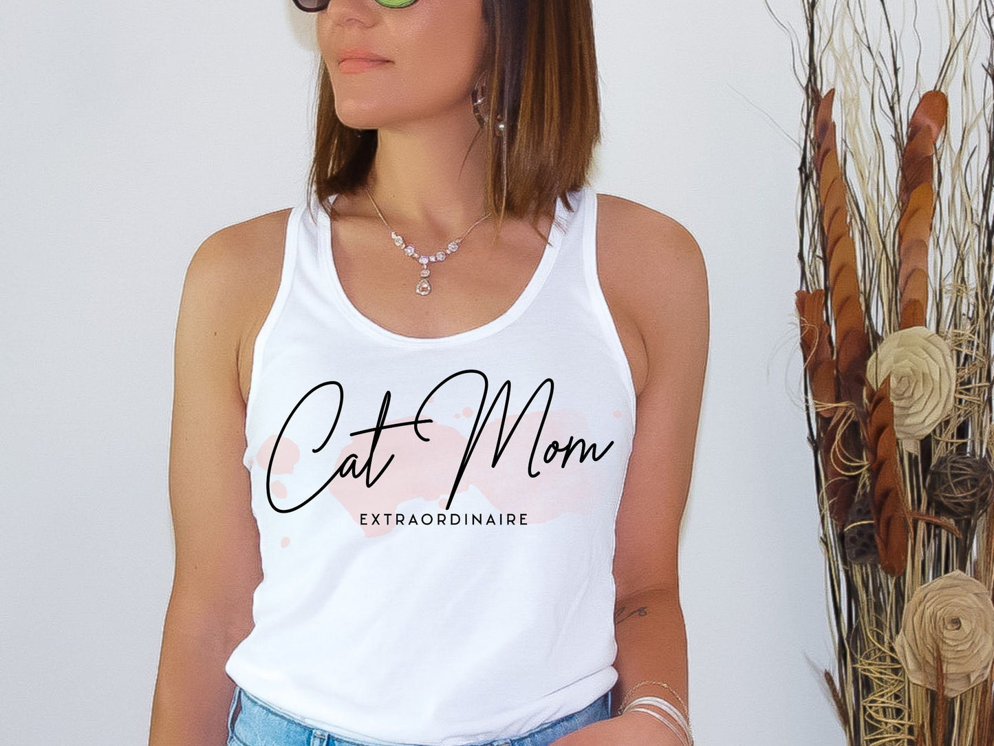 Cute Cat Mom Extraordinaire  Racerback Tank, Cat Mom Shirt, Minimalist Cat Top, Gift for Cat Owner, Boho Cat Mom Tee