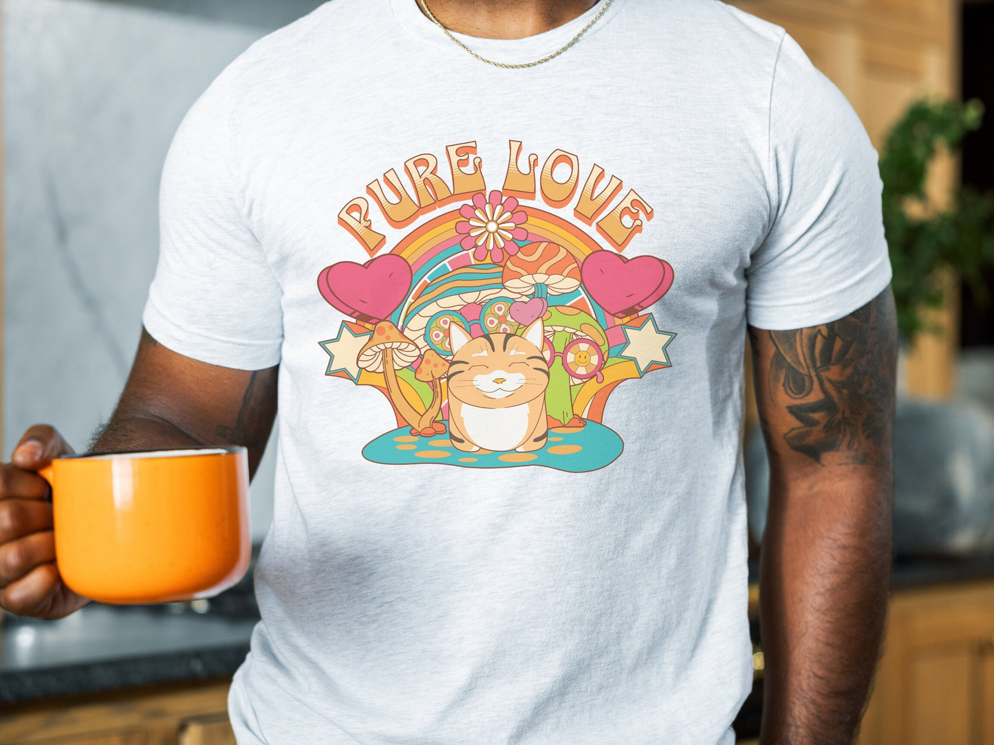 Groovy Valentine Day Cat Shirt, My Cat is My Valentine, Psychedelic Mushroom Cat, Gift for Cat Lovers, Funny Cat Mom Tee