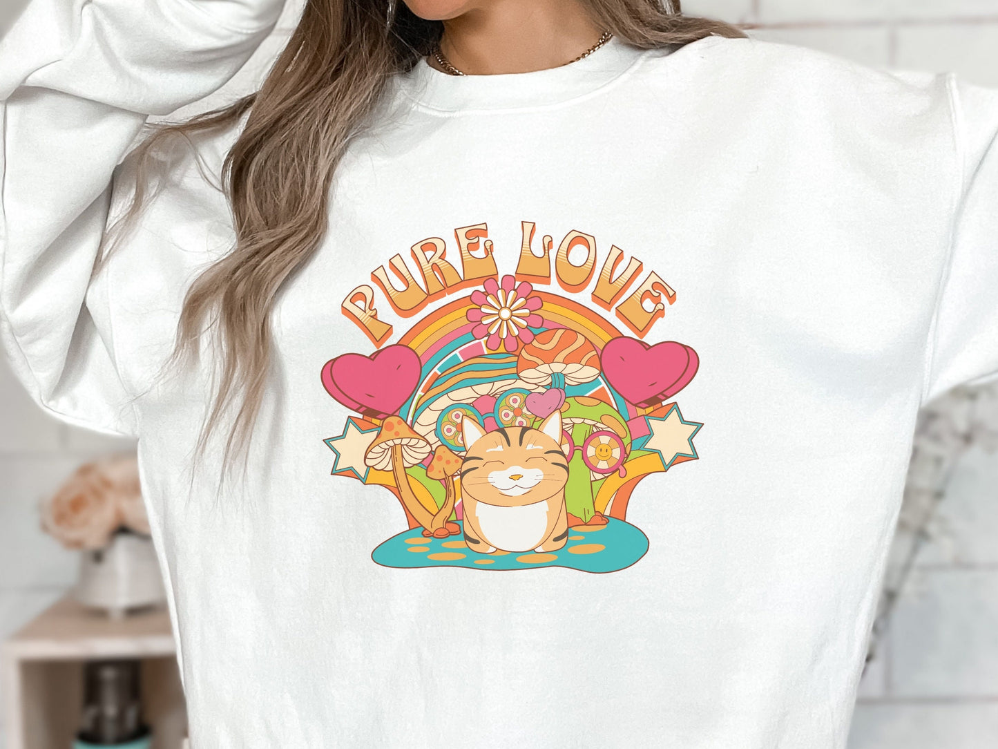 Groovy Valentine Day Cat Sweatshirt, My Cat is My Valentine, Psychedelic Mushroom Cat, Gift for Cat Lovers, Funny Cat Mom Top