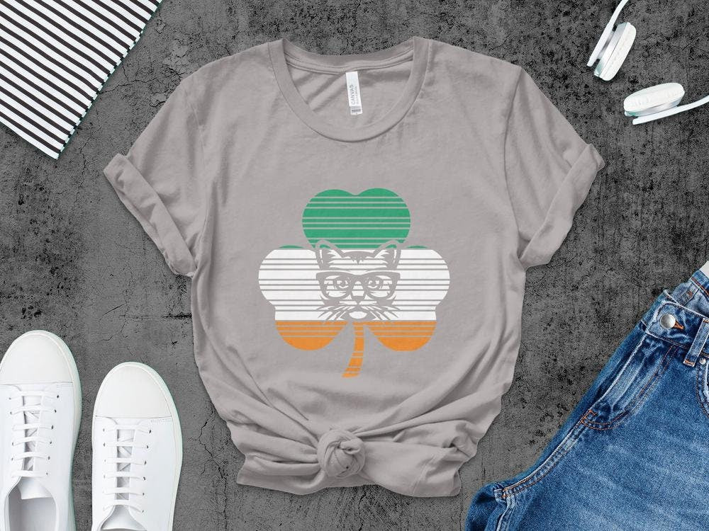 Funny Irish Flag T-Shirt for Cat Lovers, St. Patricks Day Cat Tee, Funny Cat Shirt, Steampunk Cat