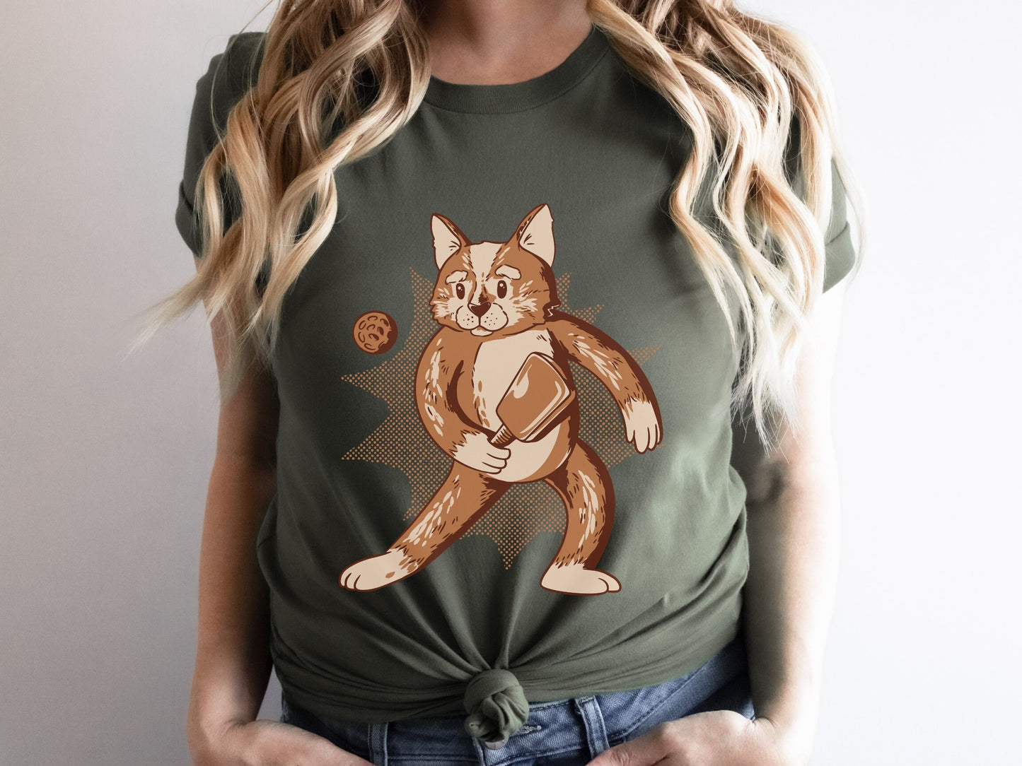 Funny Cat Shirt Pickle Ball Cat Playing Pickleball Gift for Cat Lover Kitty Present Tee