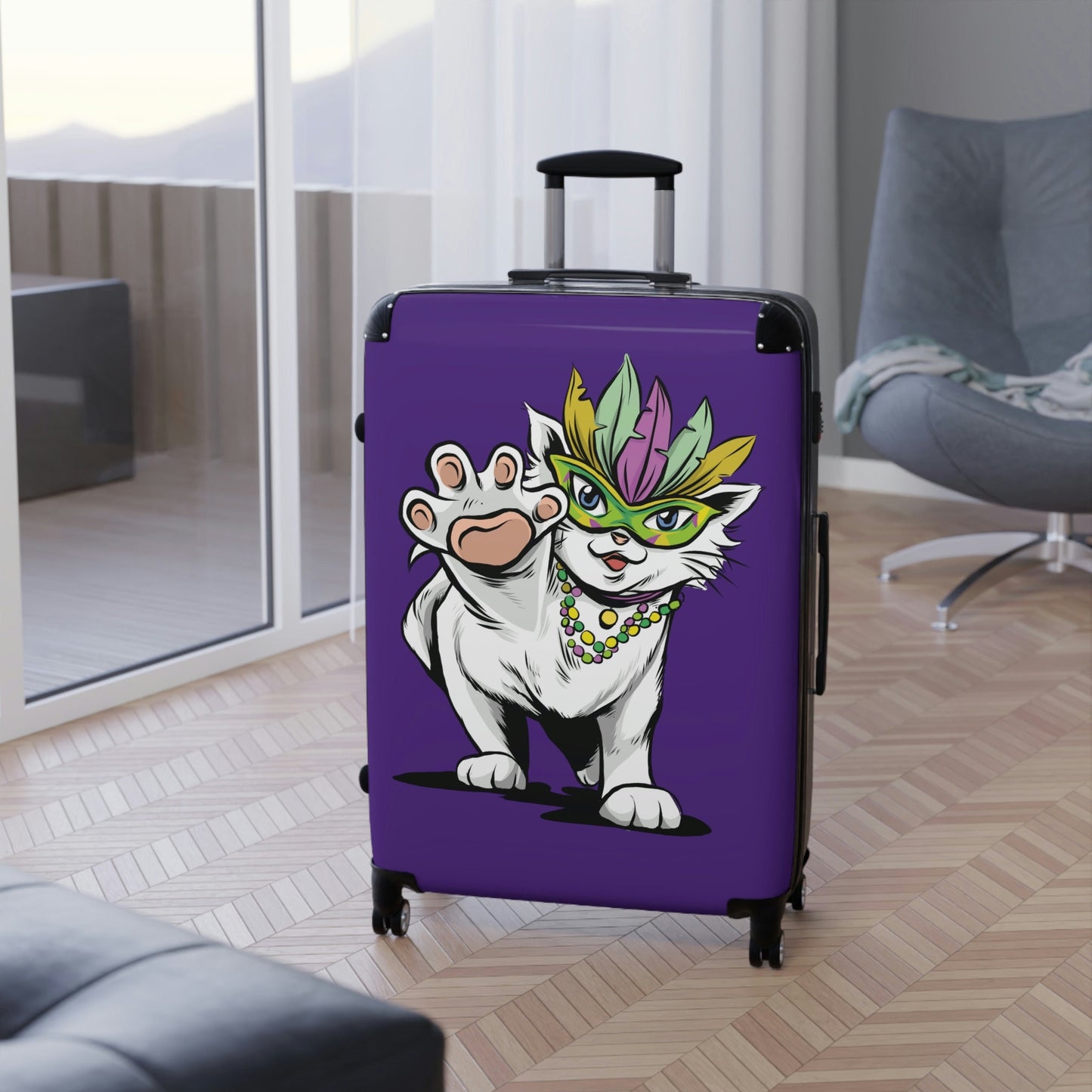Cute Cat Suitcase for Cat Lovers Mardi Gras Party Cat Gift