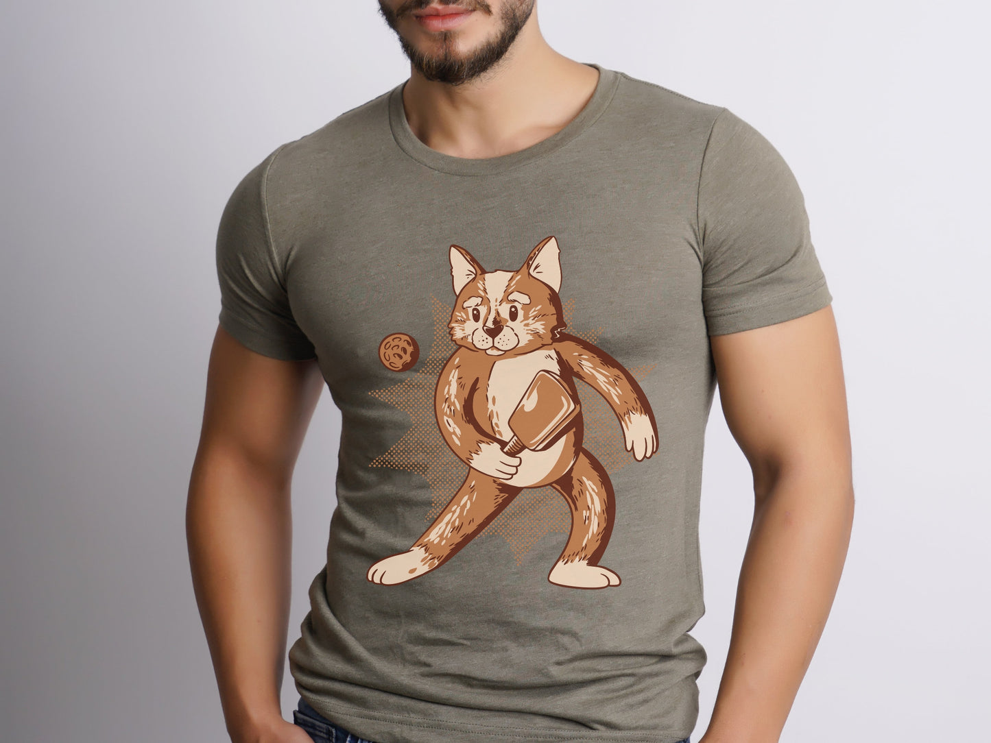 Funny Cat Shirt Pickle Ball Cat Playing Pickleball Gift for Cat Lover Kitty Present Tee