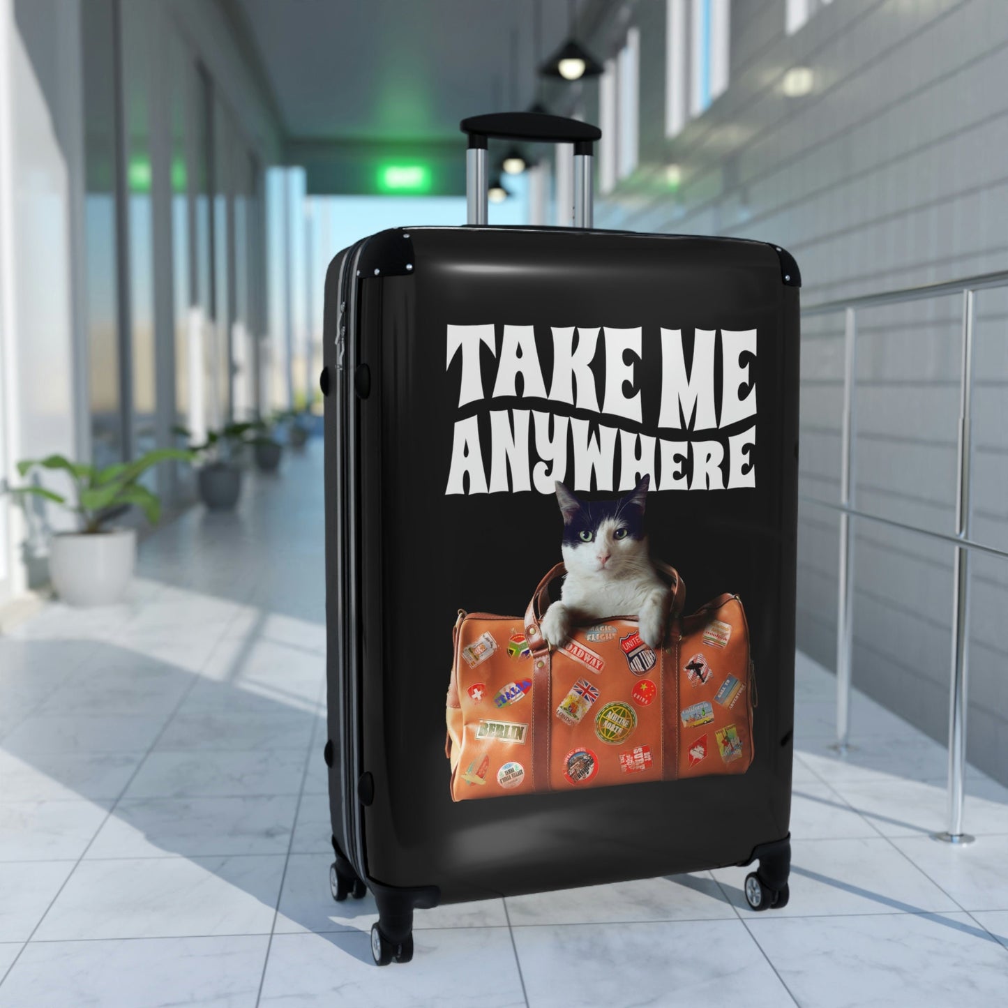 Traveling Tuxedo Cat Suitcase, Carry On Luggage, Full Size Luggage, Cabin Bag, Custom Luggage, Unique Travel Bag, Cat Lover Gift Suitcases