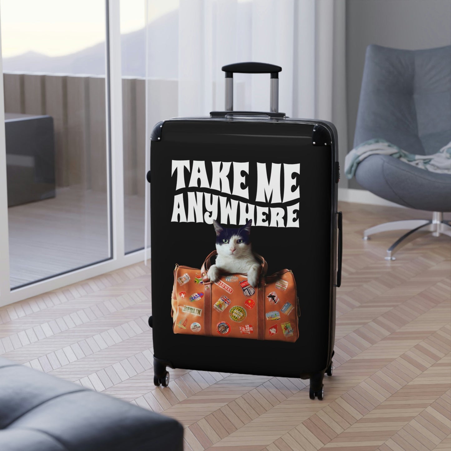 Traveling Tuxedo Cat Suitcase, Carry On Luggage, Full Size Luggage, Cabin Bag, Custom Luggage, Unique Travel Bag, Cat Lover Gift Suitcases