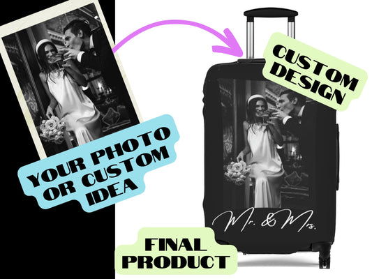 Personalized Photo Luggage Cover Custom Gift for Bride and Groom Cat Dog Family Suitcase Cover Luggage Protector Wrap