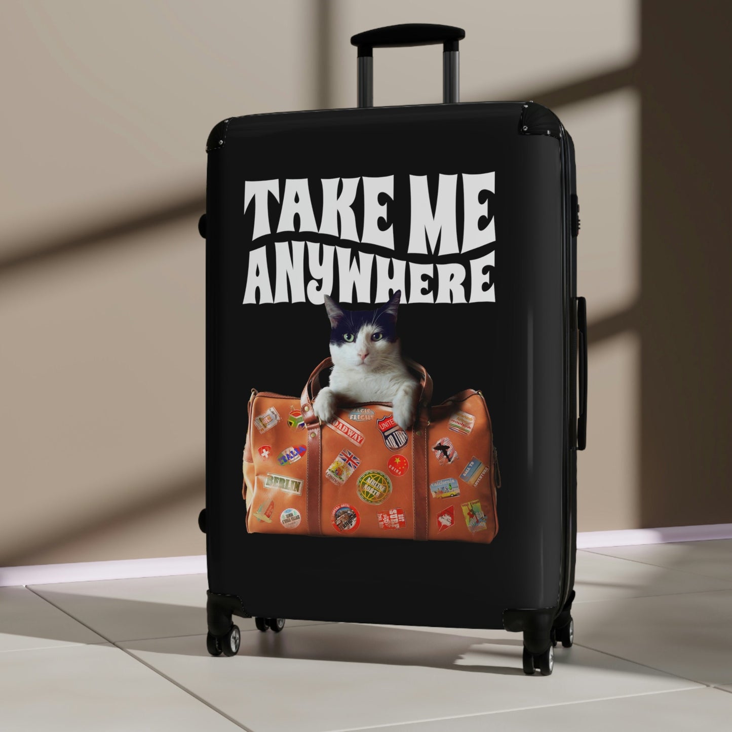 Traveling Tuxedo Cat Suitcase, Carry On Luggage, Full Size Luggage, Cabin Bag, Custom Luggage, Unique Travel Bag, Cat Lover Gift Suitcases