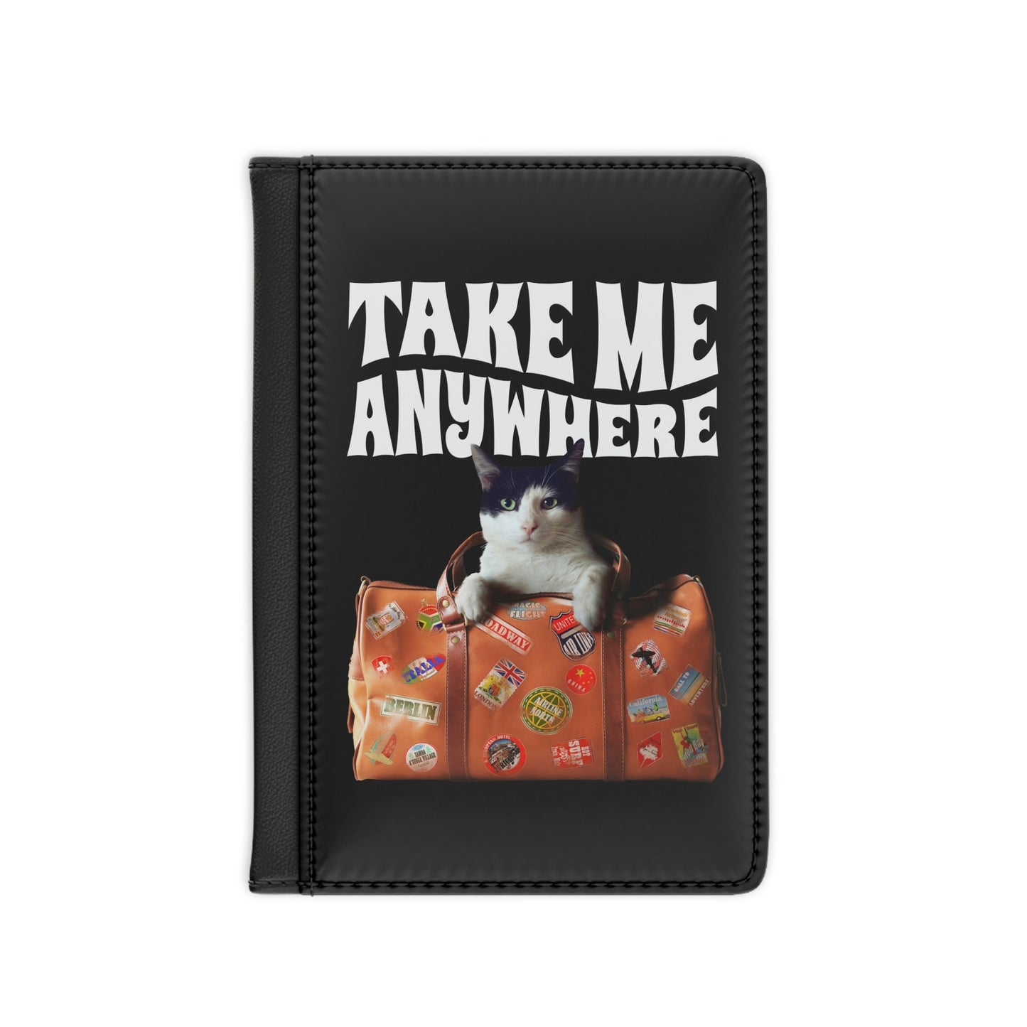 Cute Tuxedo Cat Passport Cover, Cat With Suitcase, Traveling Cat, Travel Gift for Cat Lover, Cat Present Gift for Cat Mom, Mother's Day Gift