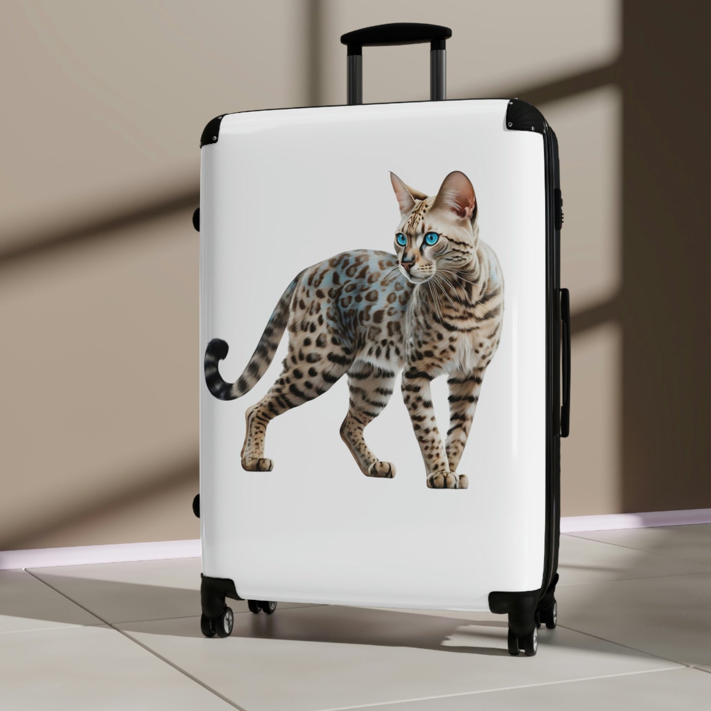 Snow Bengal Cat Suitcase, Blue-eyed Cat, Unique Luggage, Gift for Cat Lover, Seal Lynx Point Bengal Cat Gift