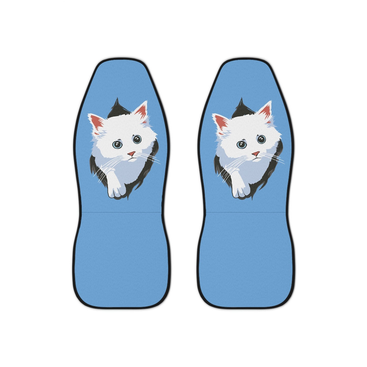 Cute White Cat Car Seat Covers, Blue-eyed Cat Protective Seat Covers, Set of Two Seat Covers