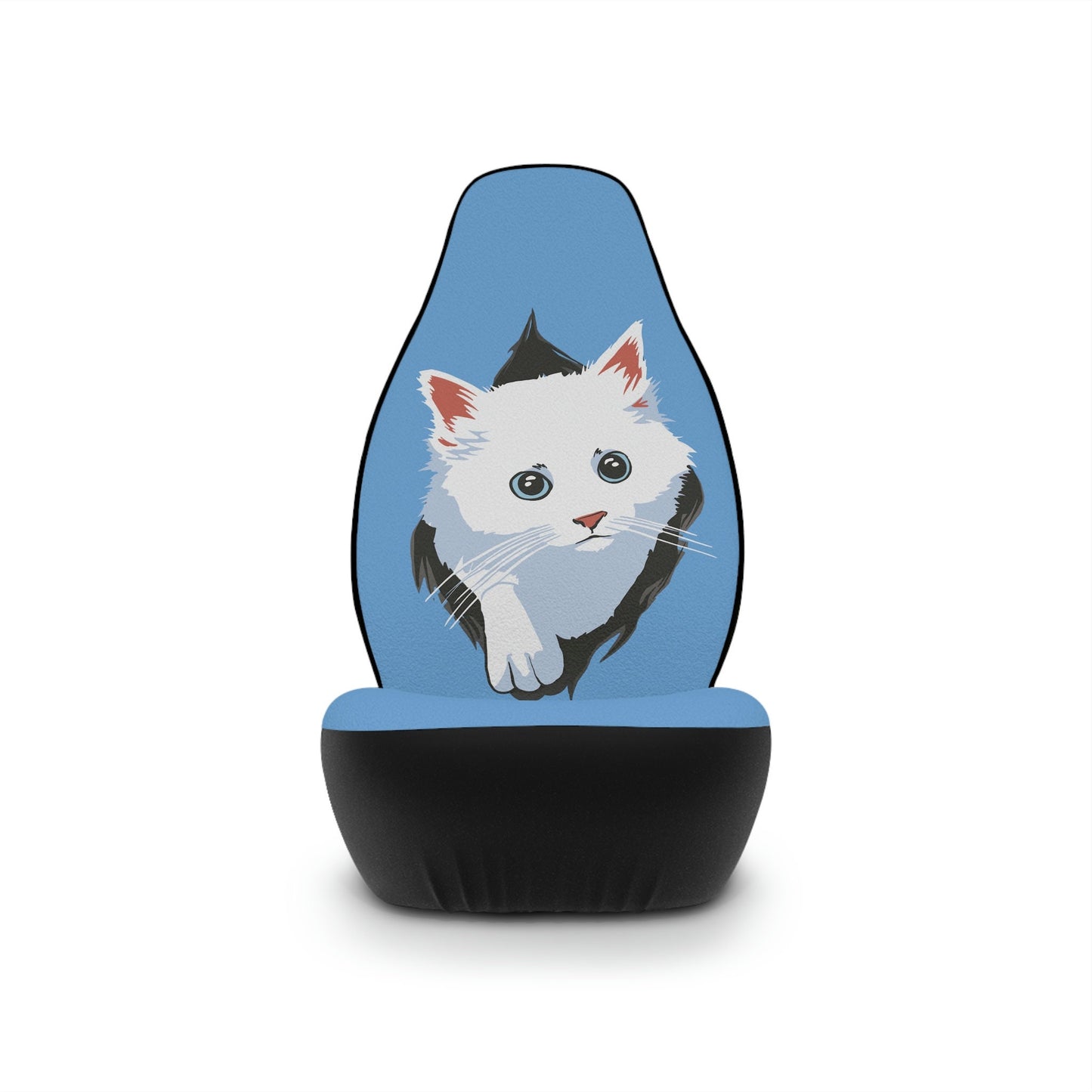 Cute White Cat Car Seat Covers, Blue-eyed Cat Protective Seat Covers, Set of Two Seat Covers