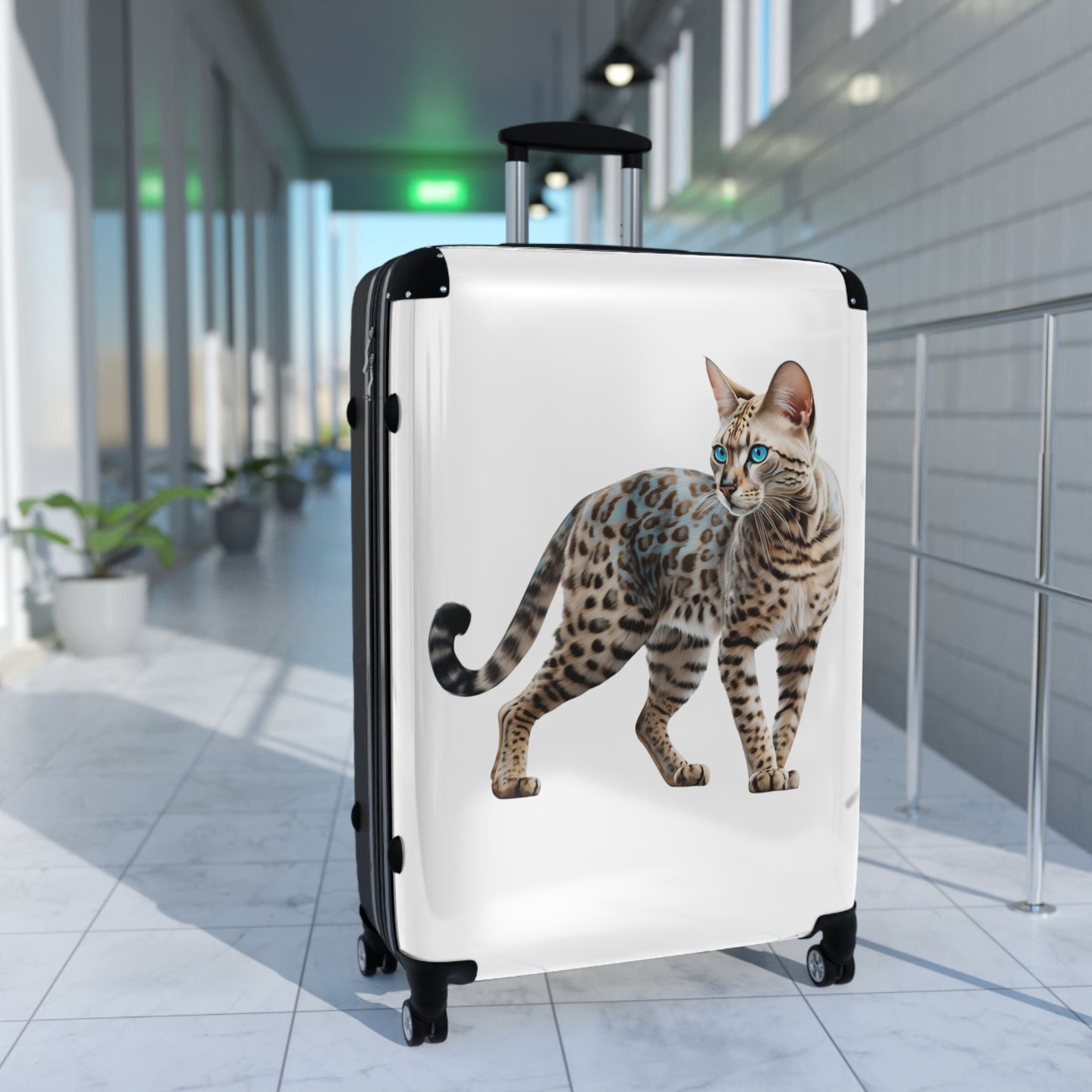 Snow Bengal Cat Suitcase, Blue-eyed Cat, Unique Luggage, Gift for Cat Lover, Seal Lynx Point Bengal Cat Gift