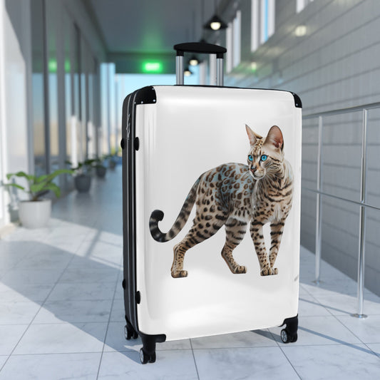 Snow Bengal Cat Suitcase, Blue-eyed Cat, Unique Luggage, Gift for Cat Lover, Seal Lynx Point Bengal Cat Gift
