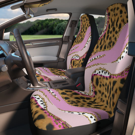Pink Cheetah Print Car Seat Covers, Two Seat Covers, Leopard Print Pink Gift for Her