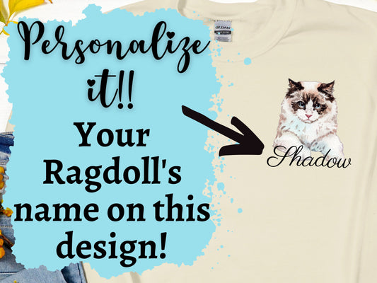 Personalized Ragdoll Pocket Logo Crew Neck With Custom Name Cat Mom Dad Lover Sweatshirt Gift for Cat Lover