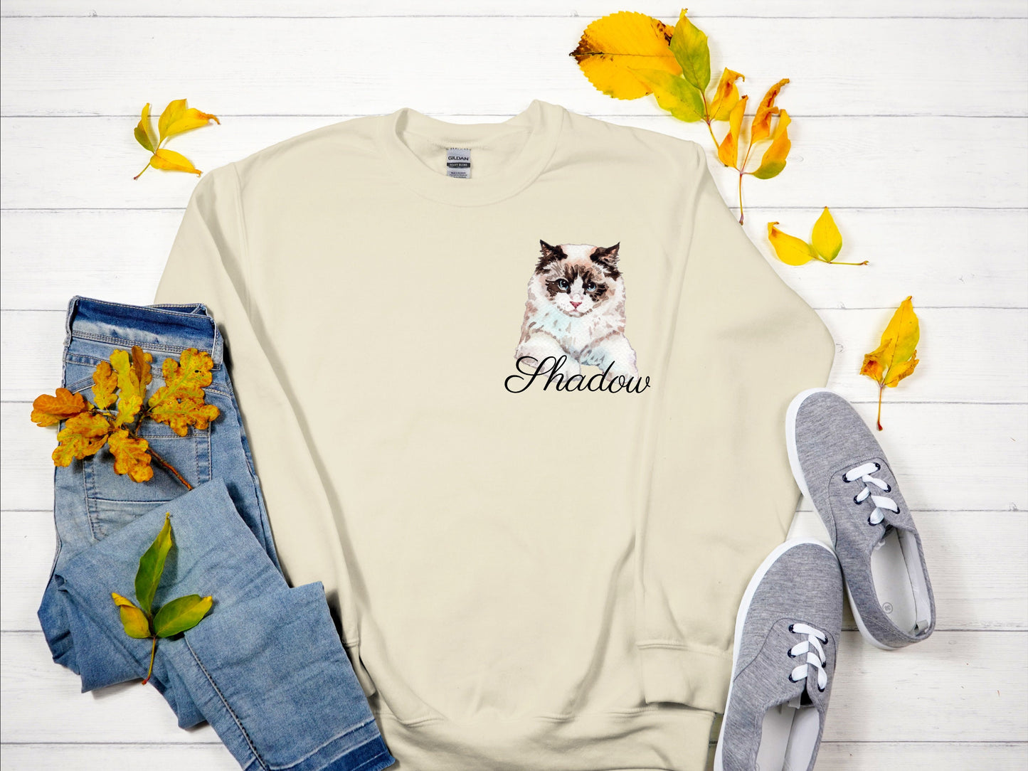 Personalized Ragdoll Pocket Logo Crew Neck With Custom Name Cat Mom Dad Lover Sweatshirt Gift for Cat Lover
