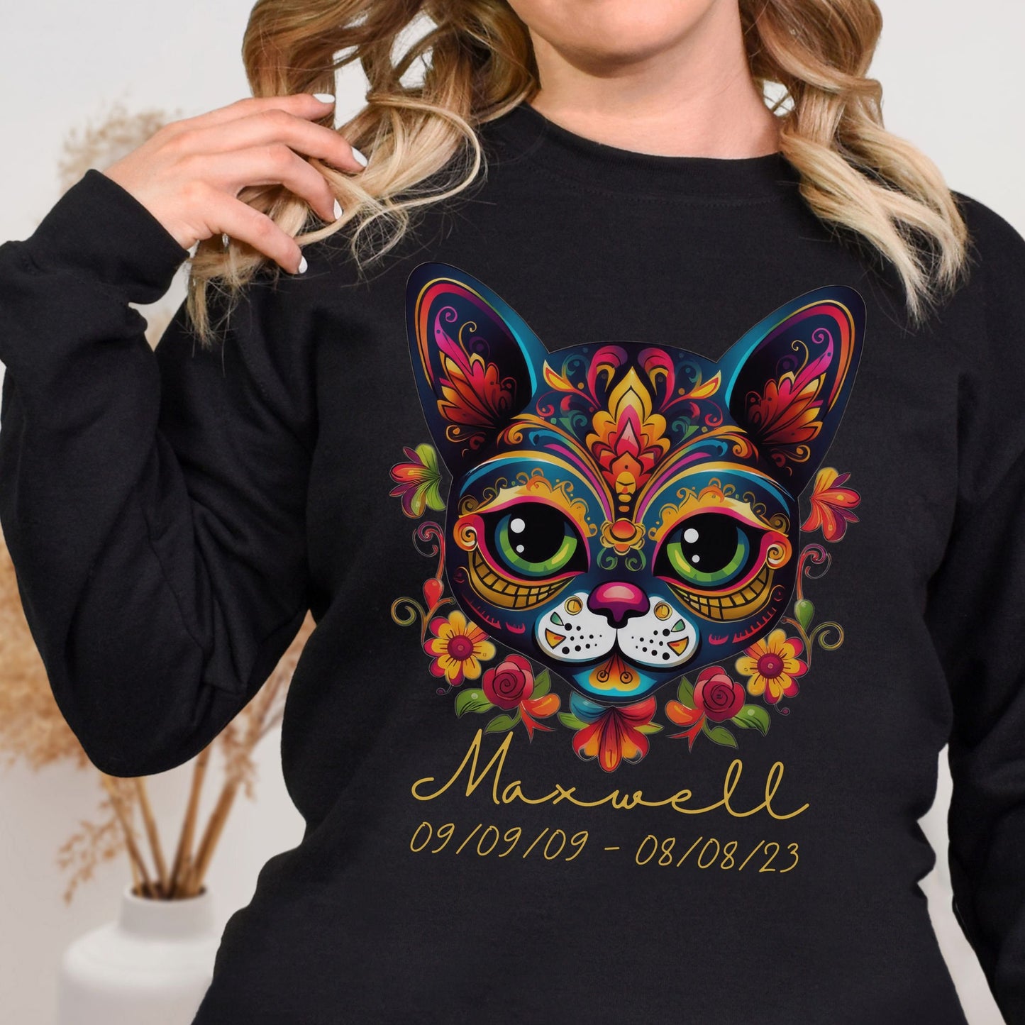 Personalized Cat Memorial Sweatshirt, Dia de los Muertos Shirt, Personalized Shirt for Cat Person, Catmemorial Personalizedmemorial Gift