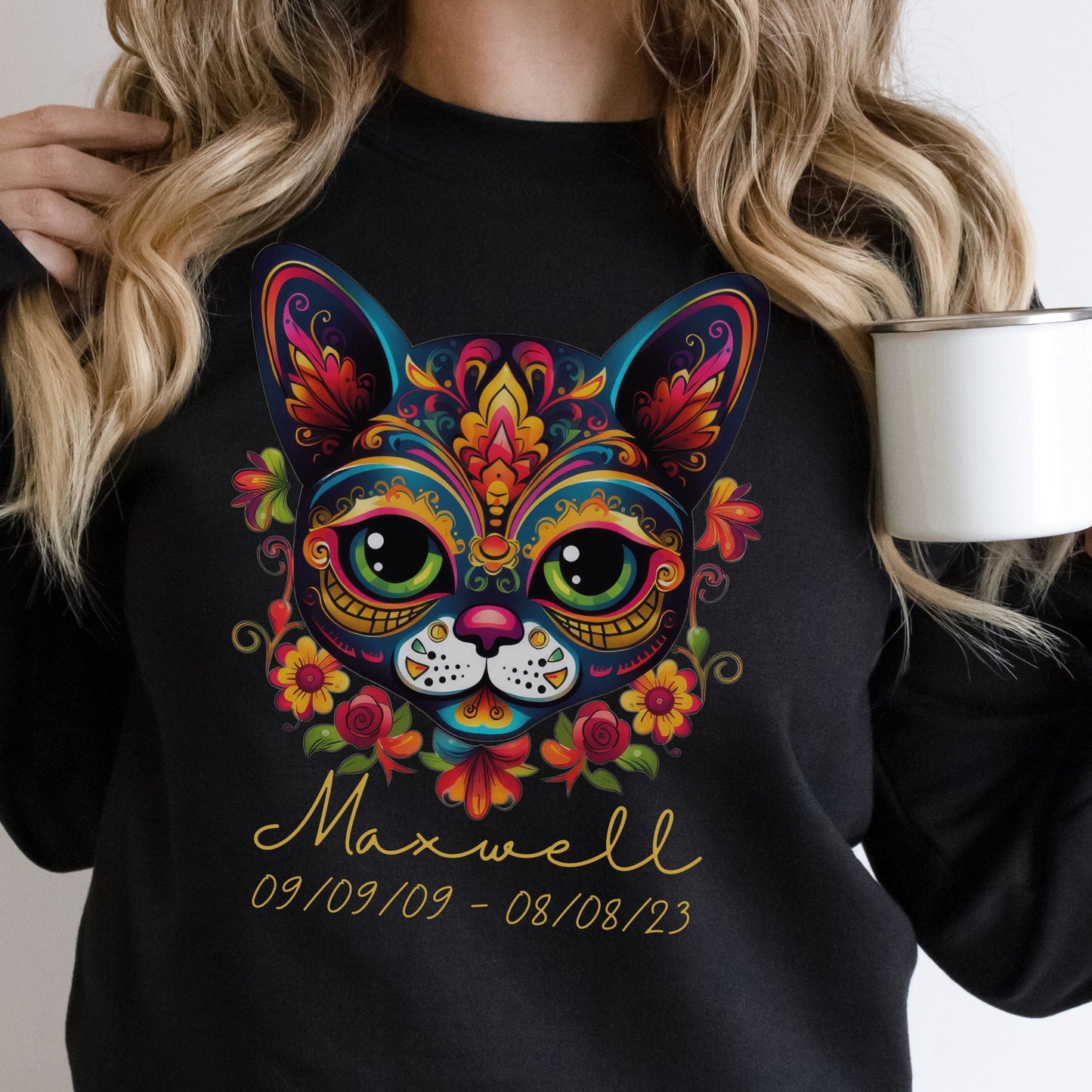 Personalized Cat Memorial Sweatshirt, Dia de los Muertos Shirt, Personalized Shirt for Cat Person, Catmemorial Personalizedmemorial Gift