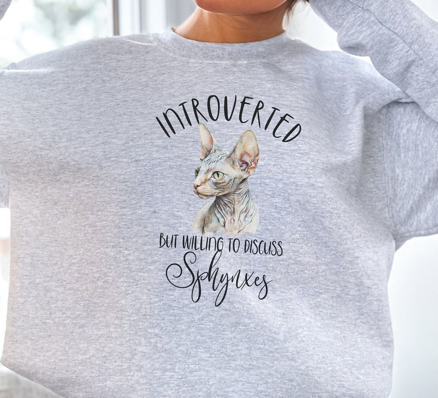 Introverted But Willing to Discuss,Sphynx Cat Sweater,Custom Cat Shirt,Sphynx Cat Clothes,Cat Mom Sweatshirt,Sphynx Cat Themed Gifts for Cat