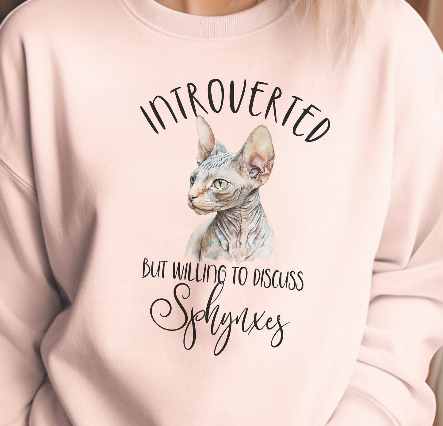 Introverted But Willing to Discuss,Sphynx Cat Sweater,Custom Cat Shirt,Sphynx Cat Clothes,Cat Mom Sweatshirt,Sphynx Cat Themed Gifts for Cat