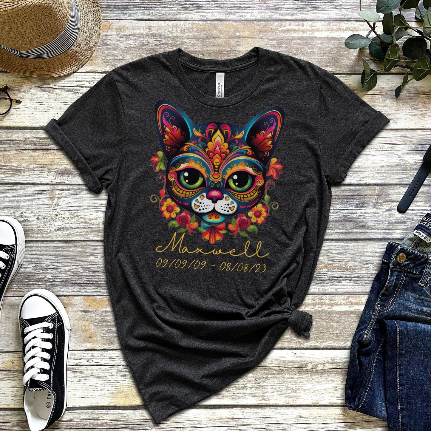 Personalized Cat Memorial Sweatshirt, Dia de los Muertos Shirt, Personalized Shirt for Cat Person, Catmemorial Personalizedmemorial Gift