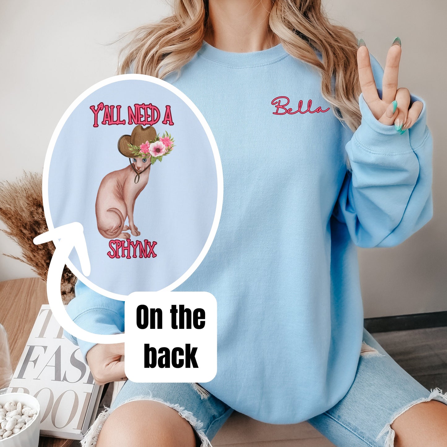 Western Sphynx Sweatshirt, Front and Back Designs, Y'All Need a Sphynx, Oversizedsweatshirt for Cat Mom, Catshirtgift, Gift for Sphynx Lover