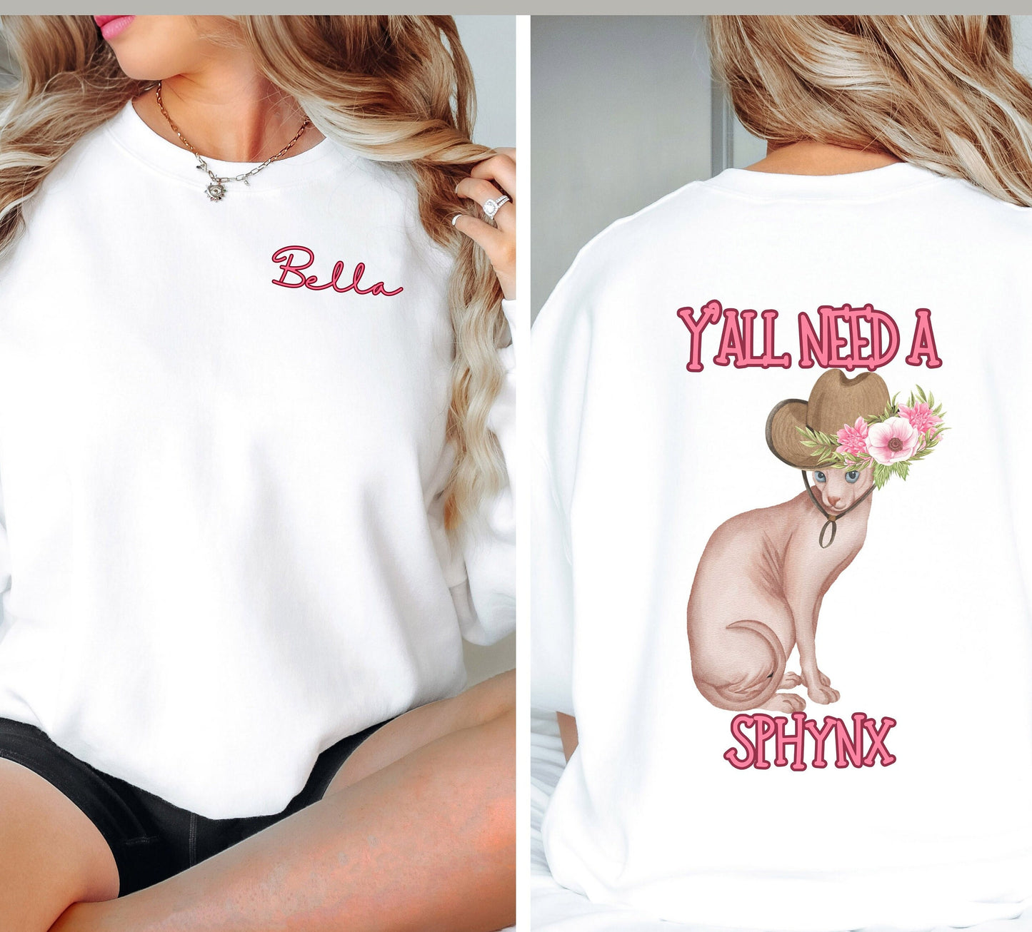 Western Sphynx Sweatshirt, Front and Back Designs, Y'All Need a Sphynx, Oversizedsweatshirt for Cat Mom, Catshirtgift, Gift for Sphynx Lover
