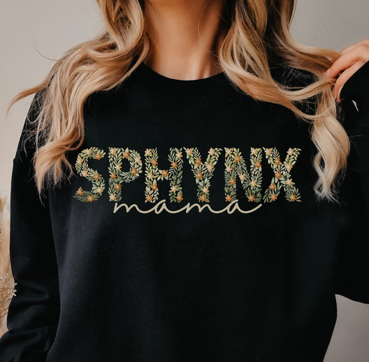 Floral Sphynx Mama Sweatshirt, Oversizedsweatshirt for Cat Mom, Gifted Custom Catshirt Gift for Sphynx Lover, Sphynx Sweater Gift