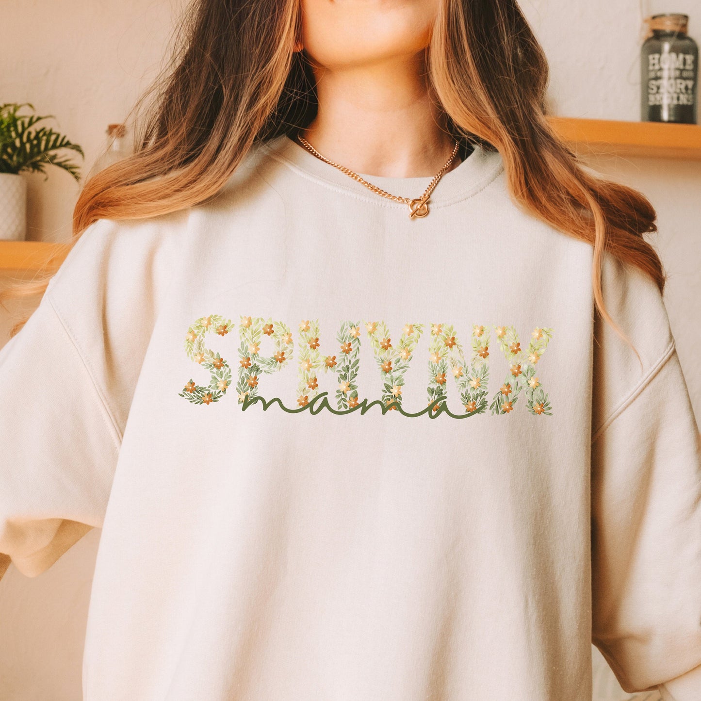 Floral Sphynx Mama Sweatshirt, Oversizedsweatshirt for Cat Mom, Gifted Custom Catshirt Gift for Sphynx Lover, Sphynx Sweater Gift
