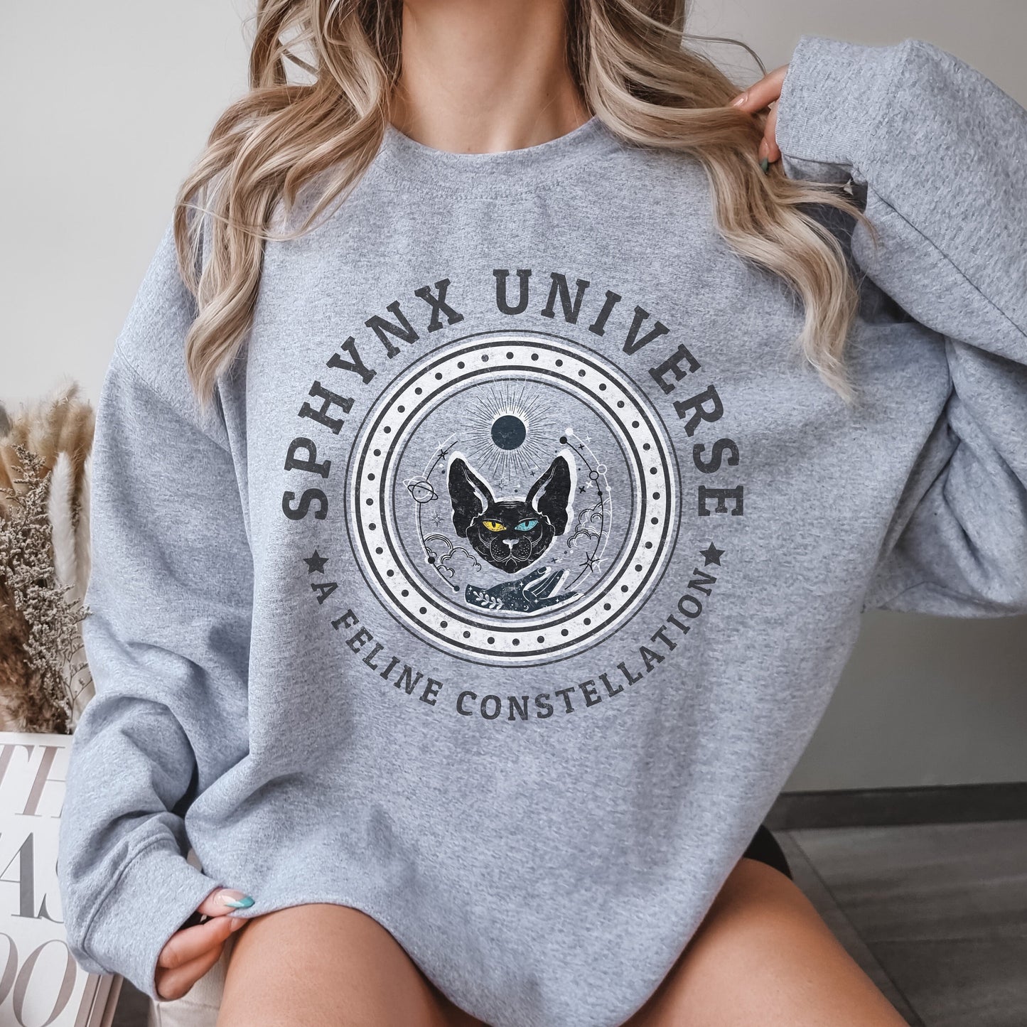 Sphynx Cat Sweater, Celestial Moon Shirt, Custom Cat Shirt, Sphynx Cat Clothes,Cat Mom Sweatshirt,Sphynx Cat Themed Gifts for Cat People