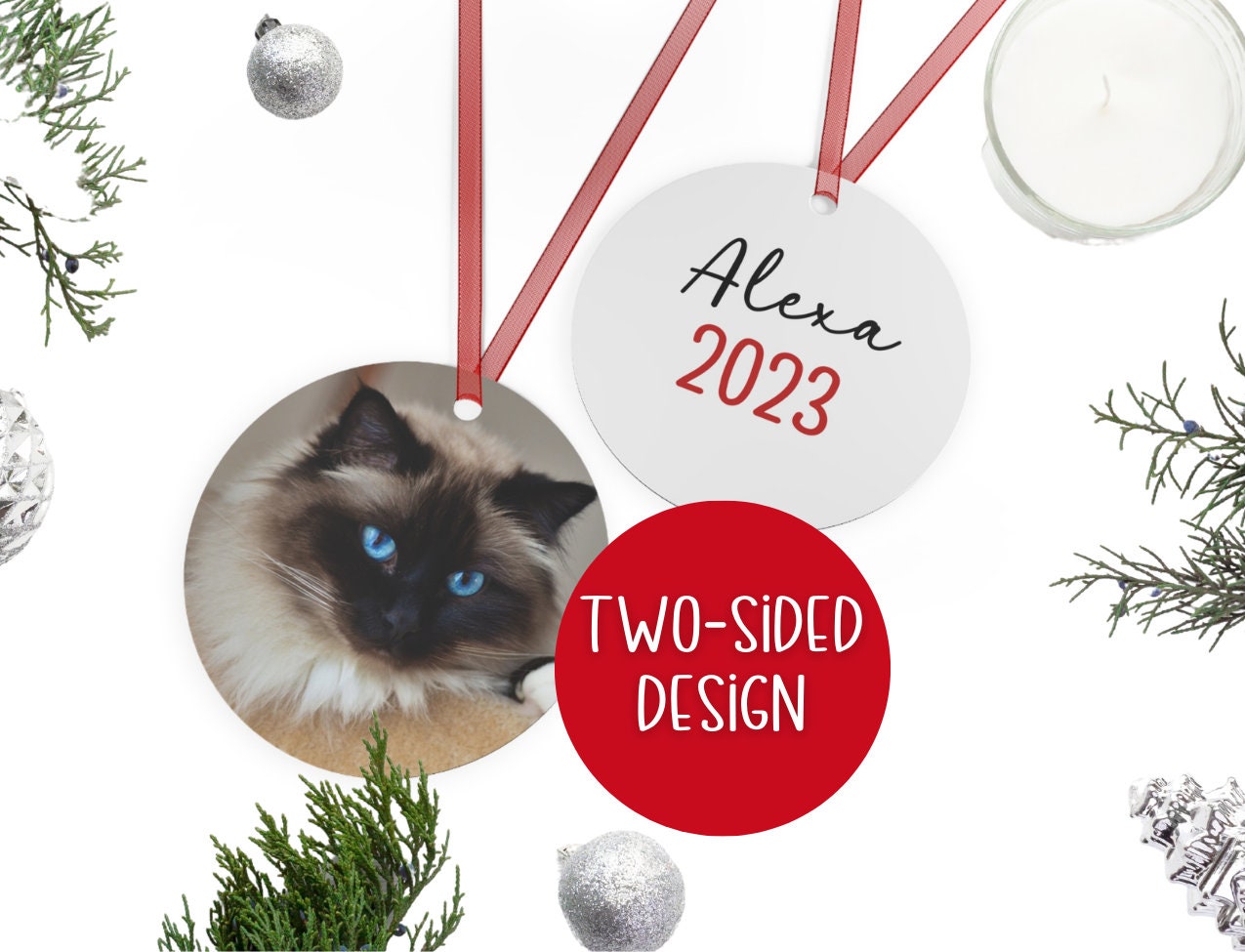 Family Pet Ornament, Personalized Photo Pet Gift, Custom Photo Ornament Both Sides, Pet Memorial Gift With Photo,Pet Loss Christmas Ornament
