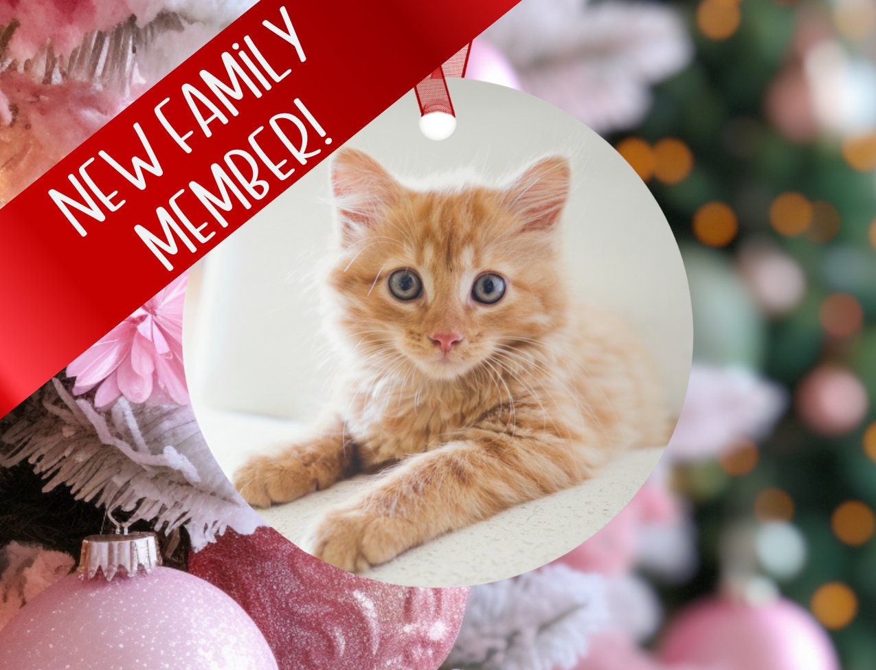 Family Pet Ornament, Personalized Photo Pet Gift, Custom Photo Ornament Both Sides, Pet Memorial Gift With Photo,Pet Loss Christmas Ornament