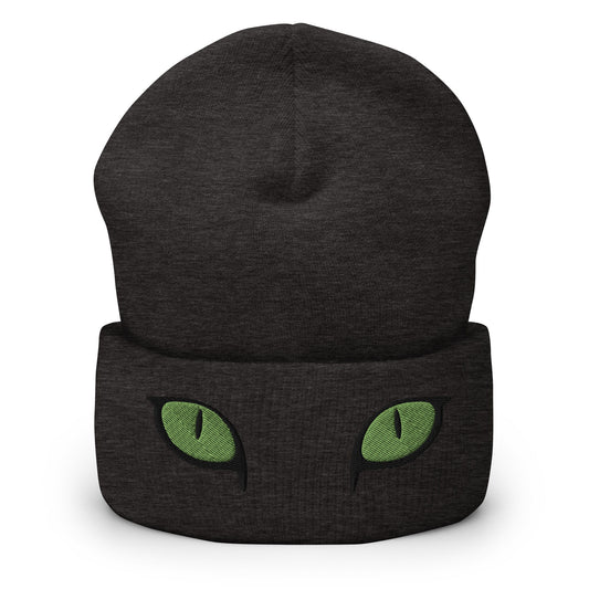 Green Embroidered Cat Eyes Beanie, Cat Eyes Gift, Cat Present, Cute Cat Hat, Cat Lovers, Cat Mom Gift, Cat Dad Gift, Cats, Knit Beanie