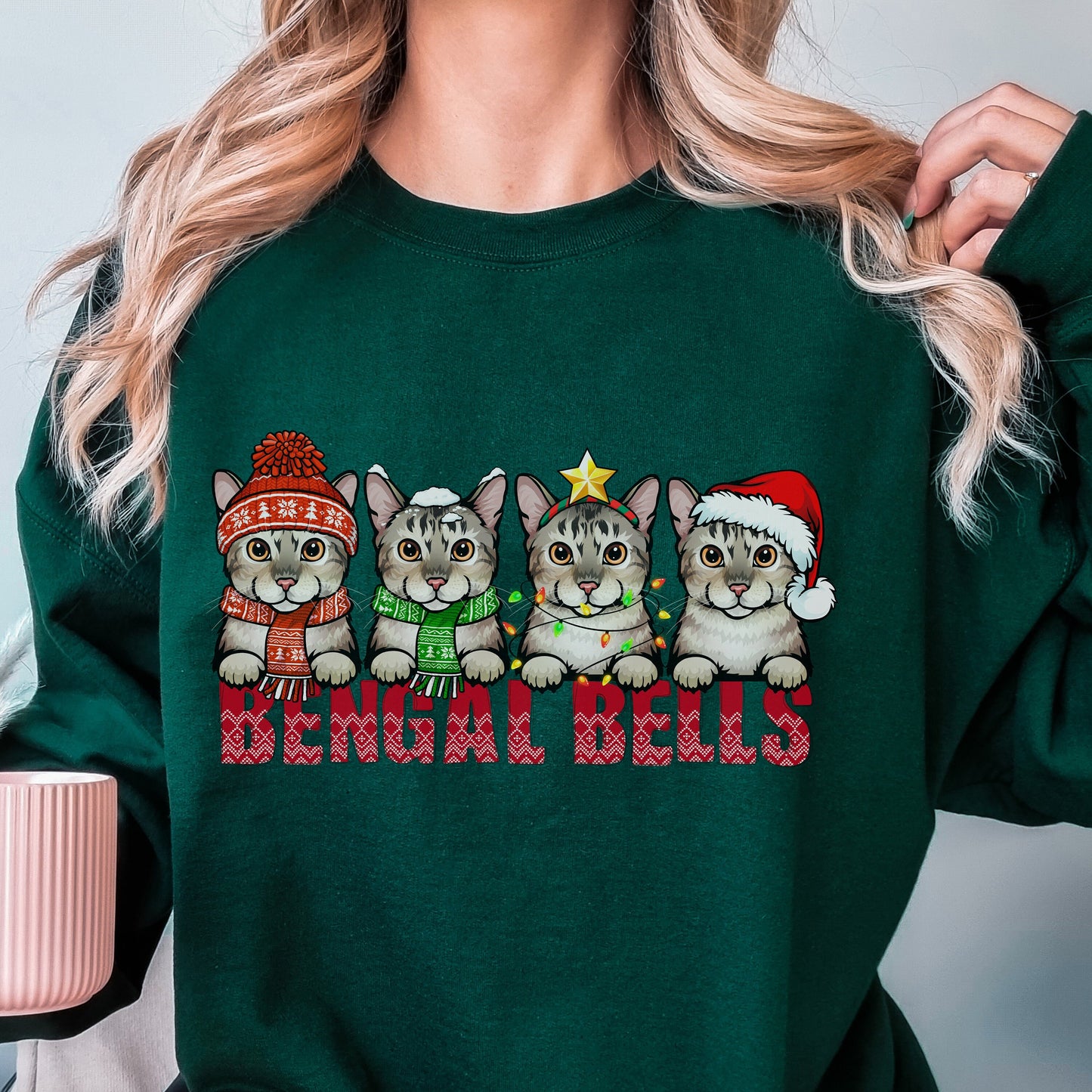 Christmas Bengal Cat Sweatshirt, Cat Mom Sweater, Xmas Bengal Cat Shirt,Gift for Cat Owner,Cat Holiday Present,Bengal Shirt,Party Crewneck