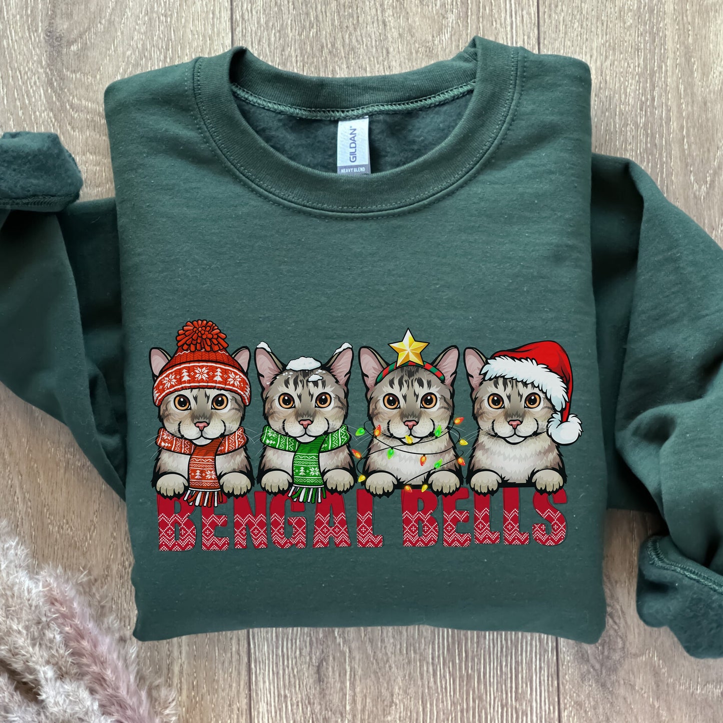 Christmas Bengal Cat Sweatshirt, Cat Mom Sweater, Xmas Bengal Cat Shirt,Gift for Cat Owner,Cat Holiday Present,Bengal Shirt,Party Crewneck
