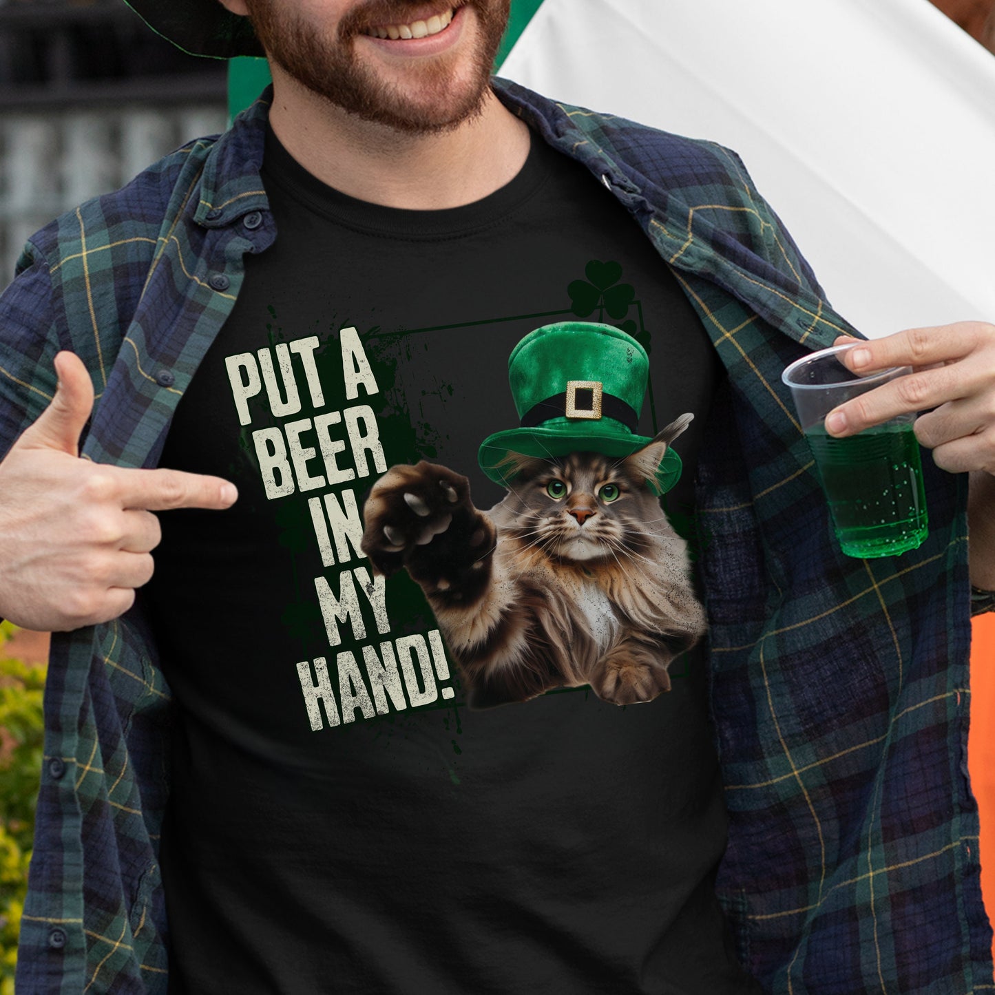 Maine Coon St Patricks Day tShirt Leprechaun Cat St. Paddy's Cat St. Patricks Mainecoon Clothes Main Coon Cat Themed Gifts Green Cat Shirt