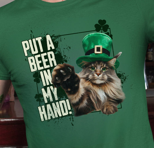 Maine Coon St Patricks Day tShirt Leprechaun Cat St. Paddy's Cat St. Patricks Mainecoon Clothes Main Coon Cat Themed Gifts Green Cat Shirt