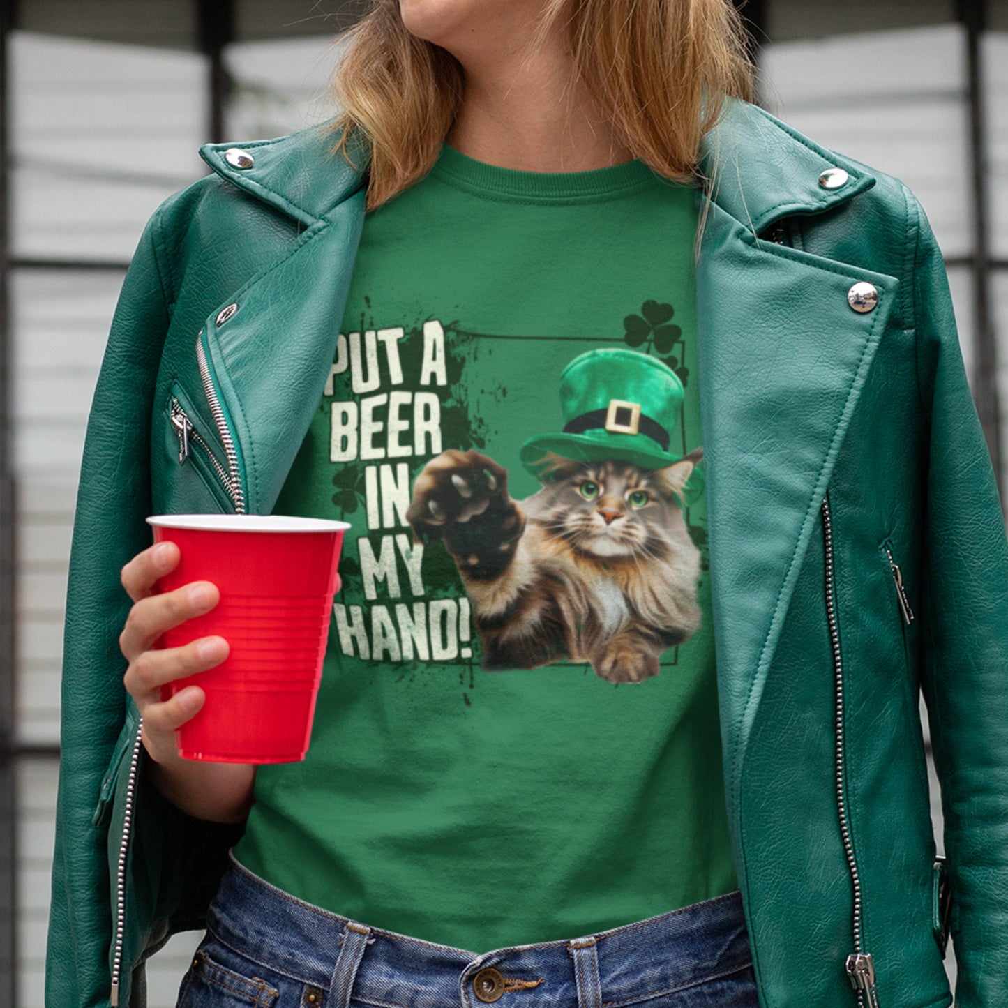 Maine Coon St Patricks Day tShirt Leprechaun Cat St. Paddy's Cat St. Patricks Mainecoon Clothes Main Coon Cat Themed Gifts Green Cat Shirt