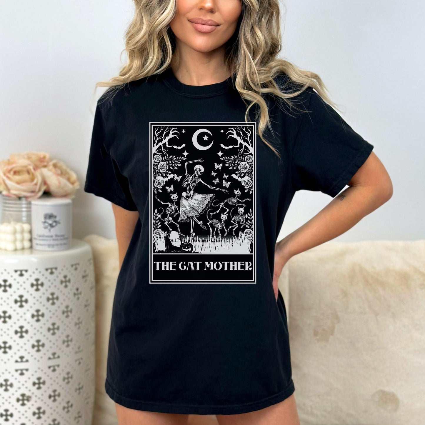 Cat Mother Skeleton Tarot Shirt | Funny Cat Lover Tee | Witchy Cat Mom Shirt | Skull Tarot T-Shirt | Trendy Comfort Colors Cat Shirt S-4XL
