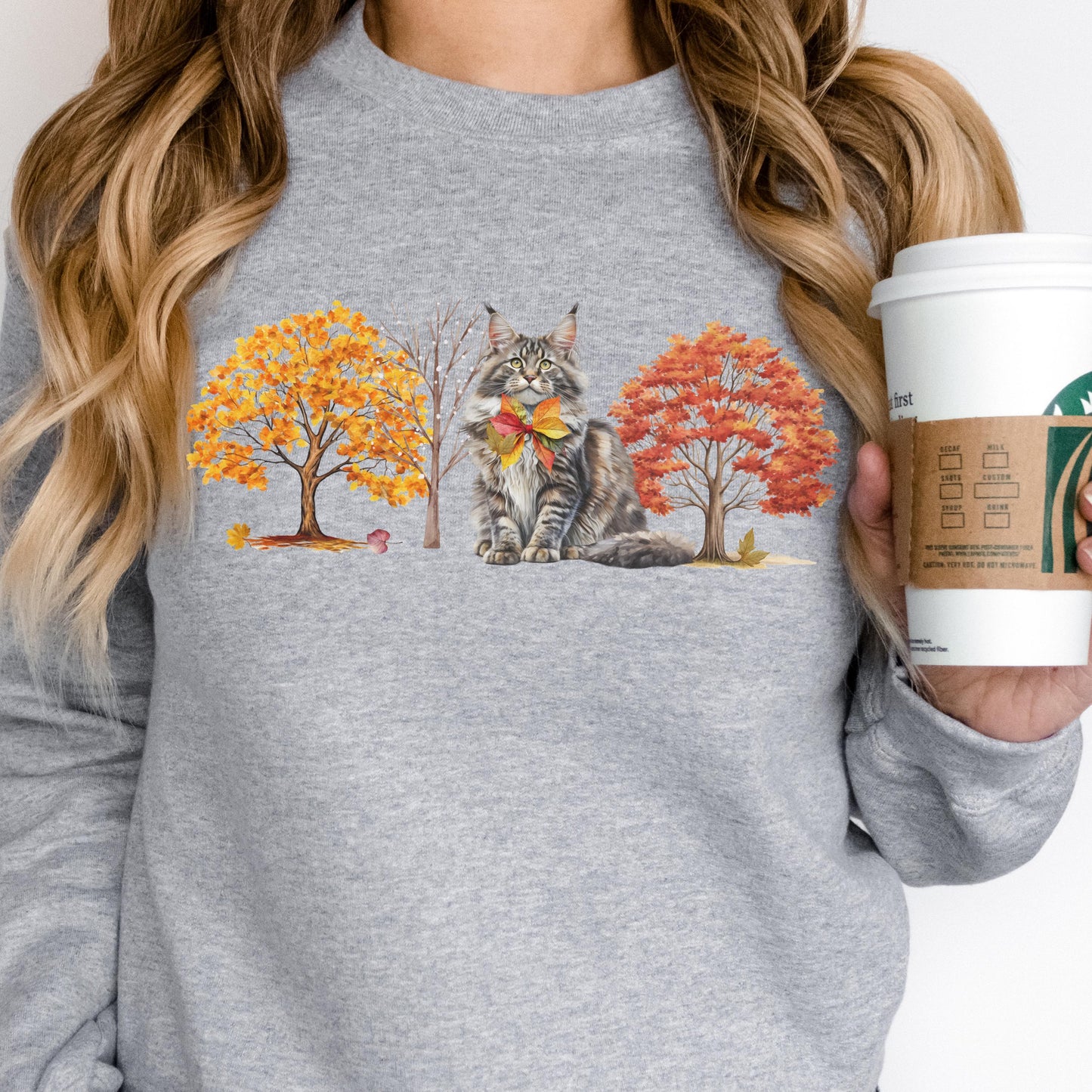 Fall Maine Coon Coquette Sweatshirt Custom Cat Lover Crewneck Cozy Fall Cat Apparel Autumn Cat Design Mainecoon Gift Autumn Cat Shirt