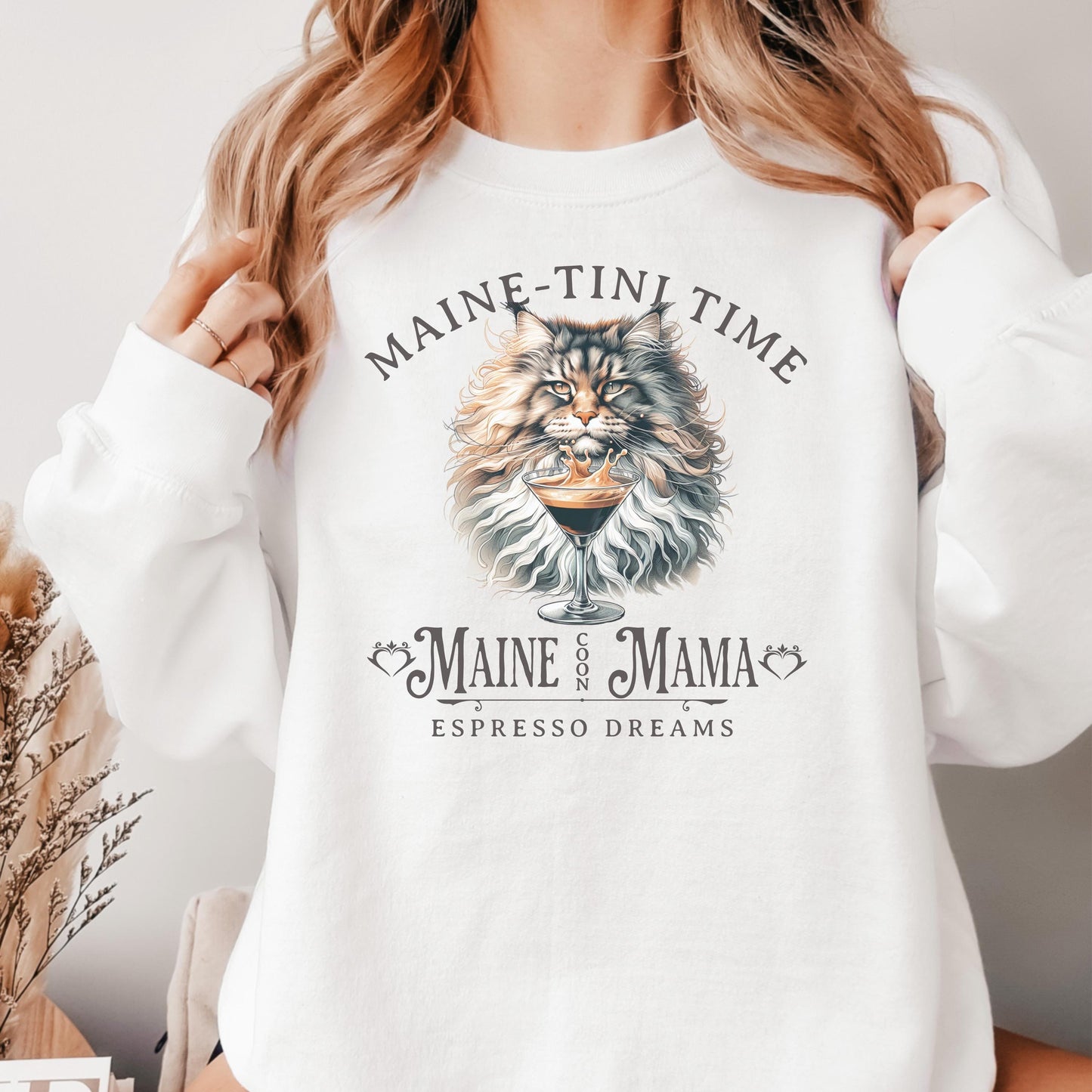 Maine Coon Cat Sweatshirt Espresso Martini TShirt Cat Lover Gift Cozy Apparel Maine Coon Lover Hoodie Custom Cat Top Cocktail Cat Fashion