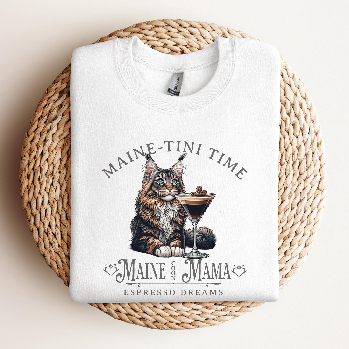 Maine Coon Espresso Cat Sweatshirt Martini TShirt Cat Lover Gift Cozy Apparel Maine Coon Lover Hoodie Custom Cat Top Cocktail Cat Fashion